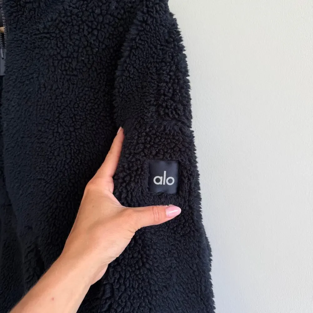 Alo Yoga Streetside 1/2 Zip Sherpa Fleece Pullover Hoodie Sweatshirt Navy L